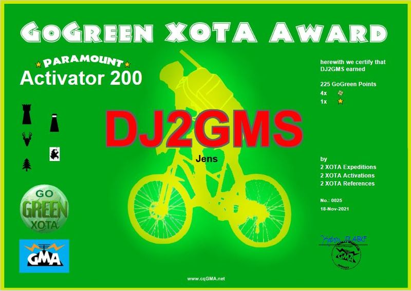 DJ2GMS GoGreen Xota Award